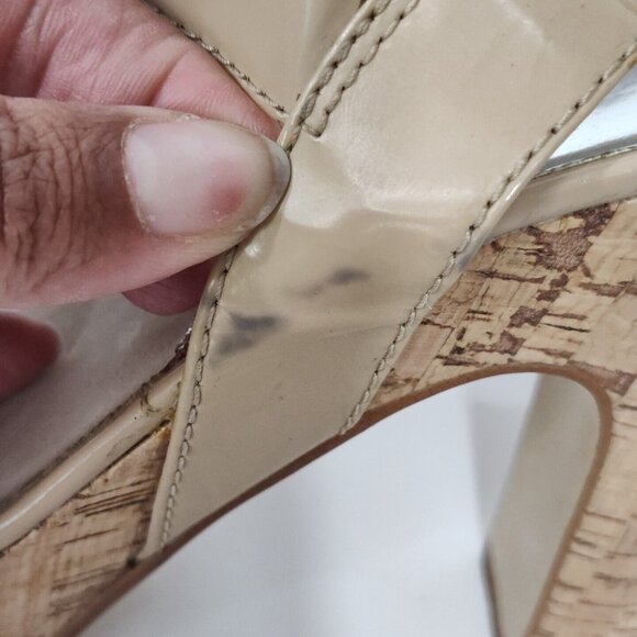 Michael Michael Kors Tan Platform Block Cork Heels Sandal Women Size 8.5 M FLAW - Picture 9 of 10